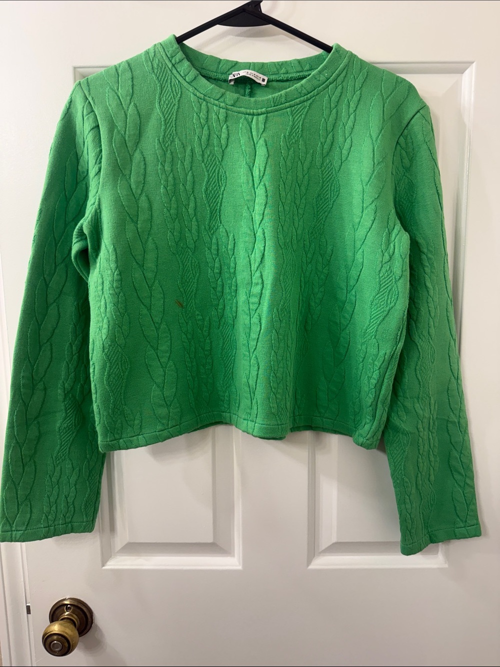 Zara Cable-Knit Crewneck Sweatshirt in Bright Green